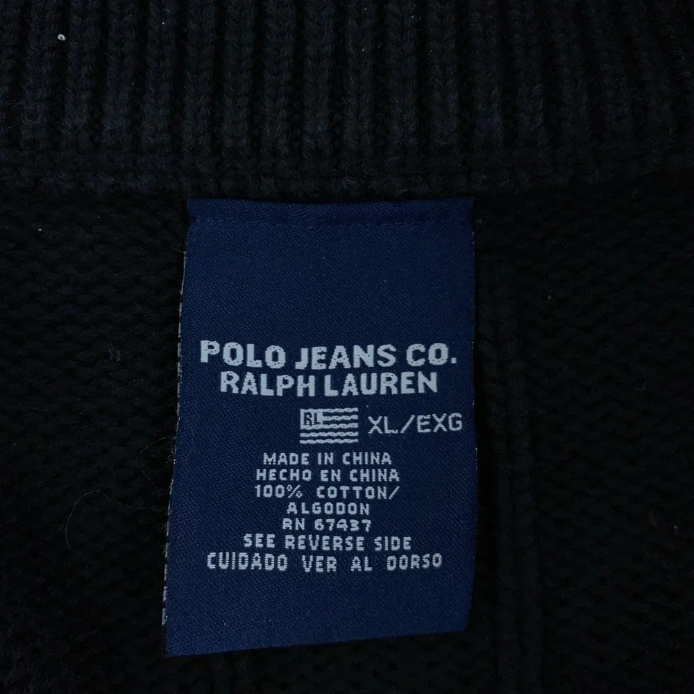 Polo Jeans Co Ralph Lauren Sweater Mens XL Black Half Zip Pullover Cotton Ribbed